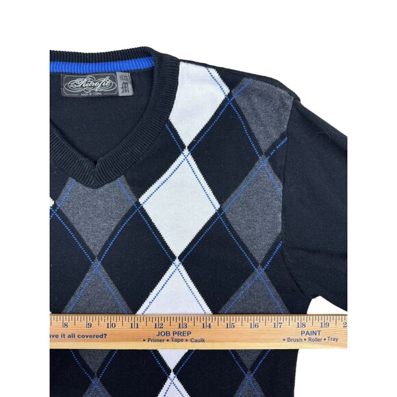 Retrofit Mens M Argyle V-Neck Pullover Sweater Diamond Pattern Long Sleeve Knit - Picture 5 of 6